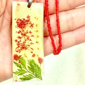 Delicate real flower collage artisan necklace